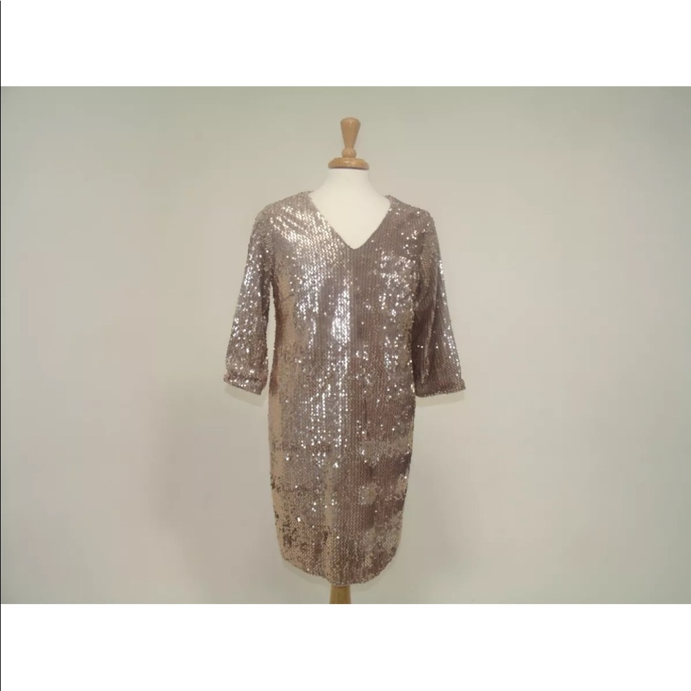 Alfani Sequin Long Sleeve Cocktail V-neck Dress